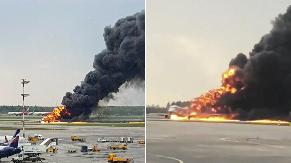 A plane has burst into flames upon landing at an airport in Moscow. Source: AP