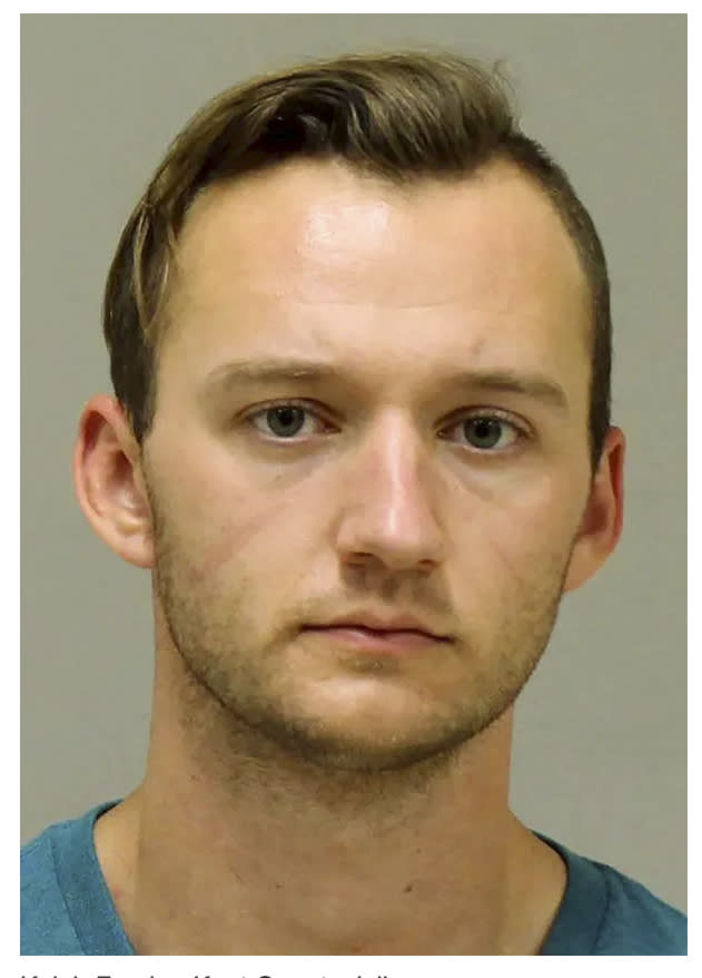In a photo provided by the Kent County Sheriff, Kaleb Franks is shown in a booking photo. Franks is one of several people charged with plotting to kidnap Michigan Democratic Gov. Gretchen Whitmer, authorities said Thursday, Oct. 8, 2020, in announcing charges in an alleged scheme that involved months of planning and even rehearsals to snatch Whitmer from her vacation home. (Kent County Sheriff via AP)