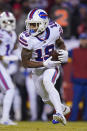 Buffalo Bills wide receiver Isaiah McKenzie (19) carries the ball up field during the first half of an NFL divisional round playoff football game against the Kansas City Chiefs, Sunday, Jan. 23, 2022, in Kansas City, Mo. (AP Photo/Ed Zurga)