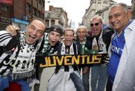 <p>Juventus fans show their support in Cardiff prior to the UEFA Champions League Final between Juventus and Real Madrid,at the National Stadium, Cardiff, Wales </p>