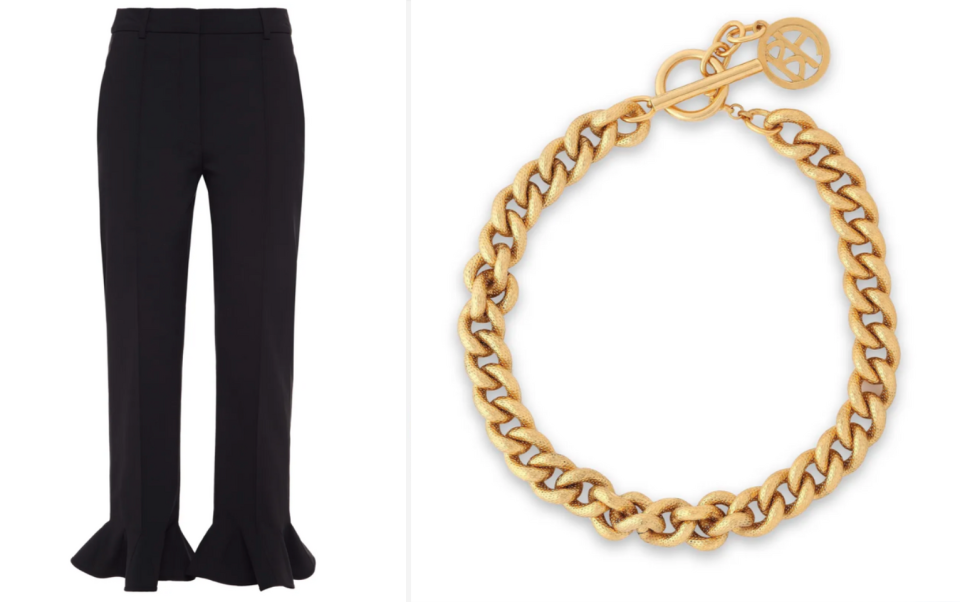 Valentino pants and a gold Ben-Amun necklace 