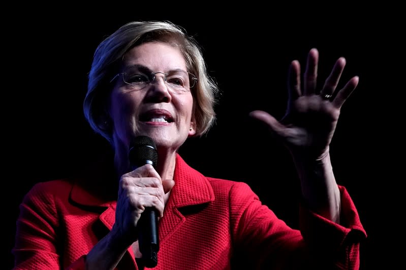 Elizabeth Warren appears on stage at a First in the West Event at the Bellagio Hotel in Las Vegas