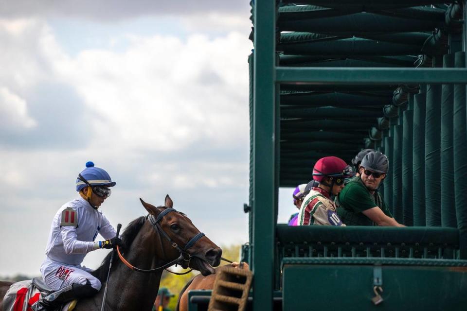Horses are loaded into the starting gate before the first race of the day on the opening day of the Keeneland Fall Meet on Friday. Ryan C. Hermens/rhermens@herald-leader.com
