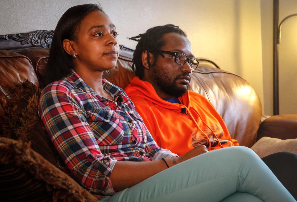 Tashawnda Johnson and Nick Logan, parents of a Des Moines Public Schools student, speak out in early 2020 about the case against a teacher later convicted of sexually abusing him. They've now settled their civil case against her.