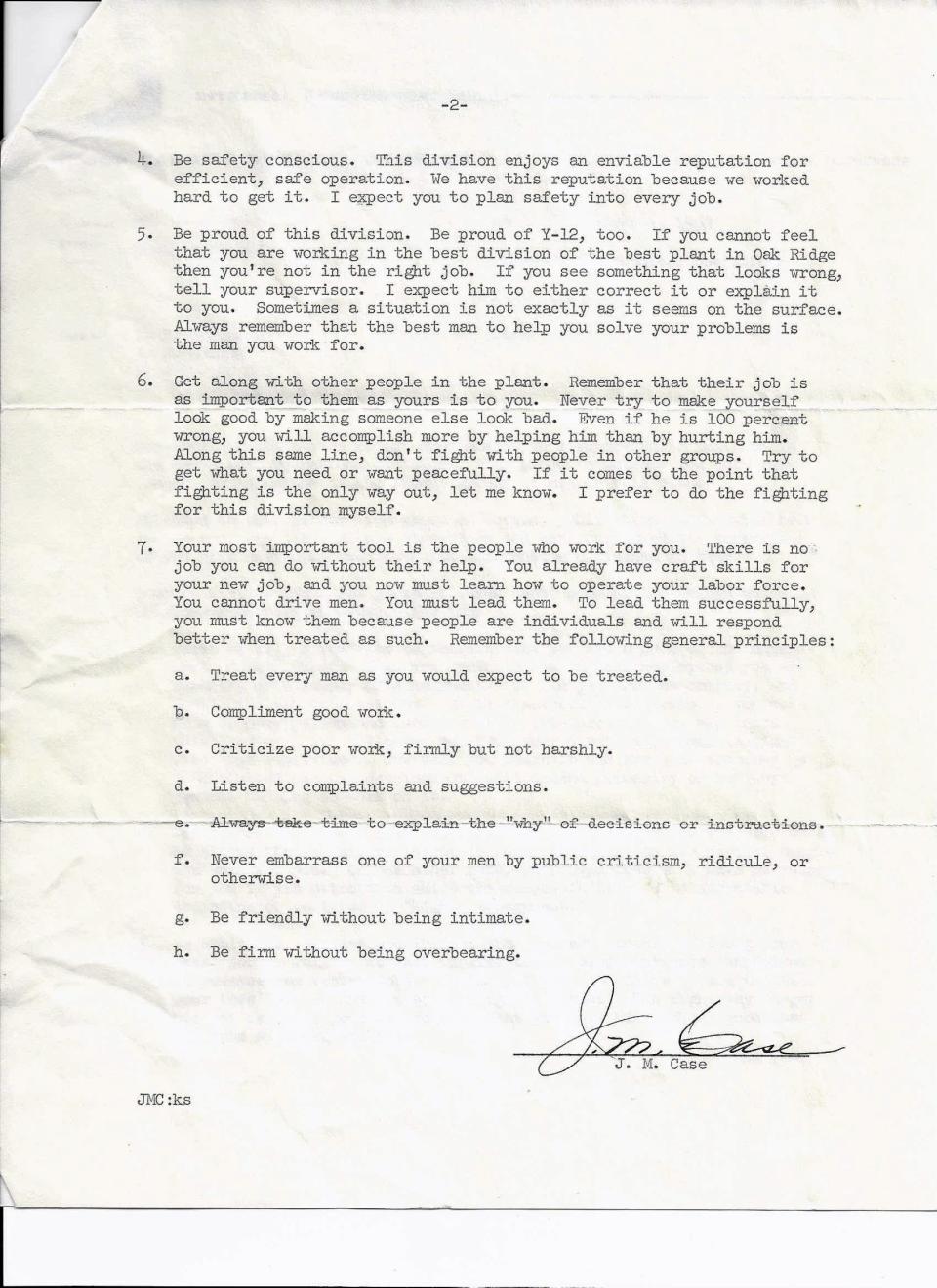 Page two of Jack Case letter to Bob Tuck.