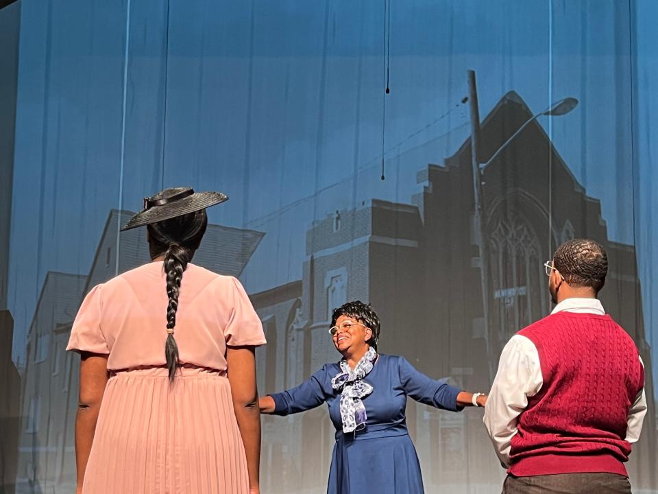 Sam Karichu, left, Bonnie Willis and Marcus Lipsey rehearse a scene for South Bend Civic Theatre's production of "Better Homes: The Play," which opens Nov. 10 and continues through Nov. 19, 2023, with an additional public performance Nov. 30 at The History Museum in South Bend. Civic commissioned playwright Caleen Sinnette Jennings to write the script, an adaptation of local writer Gabrielle Robinson's “Better Homes of South Bend: An American Story of Courage.”