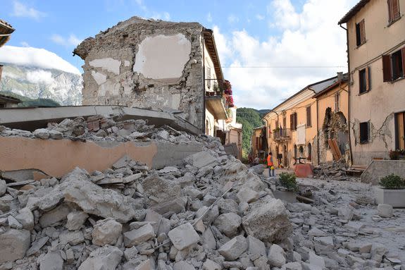 Buildings damaged by the earthquake  in Arquata del Tronto, Italy, Aug. 24, 2016.