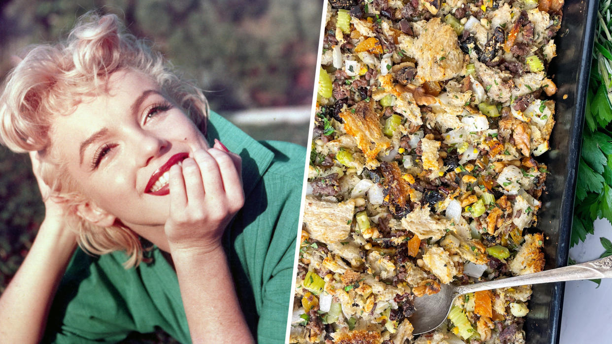 Marilyn Monroe's handwritten stuffing recipe called for liver, raisins and hard-boiled eggs. (Photos: Getty/Jenny Kellerhals)