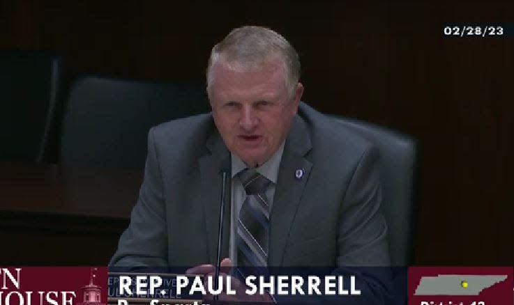 Rep Paul Sherrell, R-Sparta, asked to add hanging by a tree as method of execution to firing squad bill.