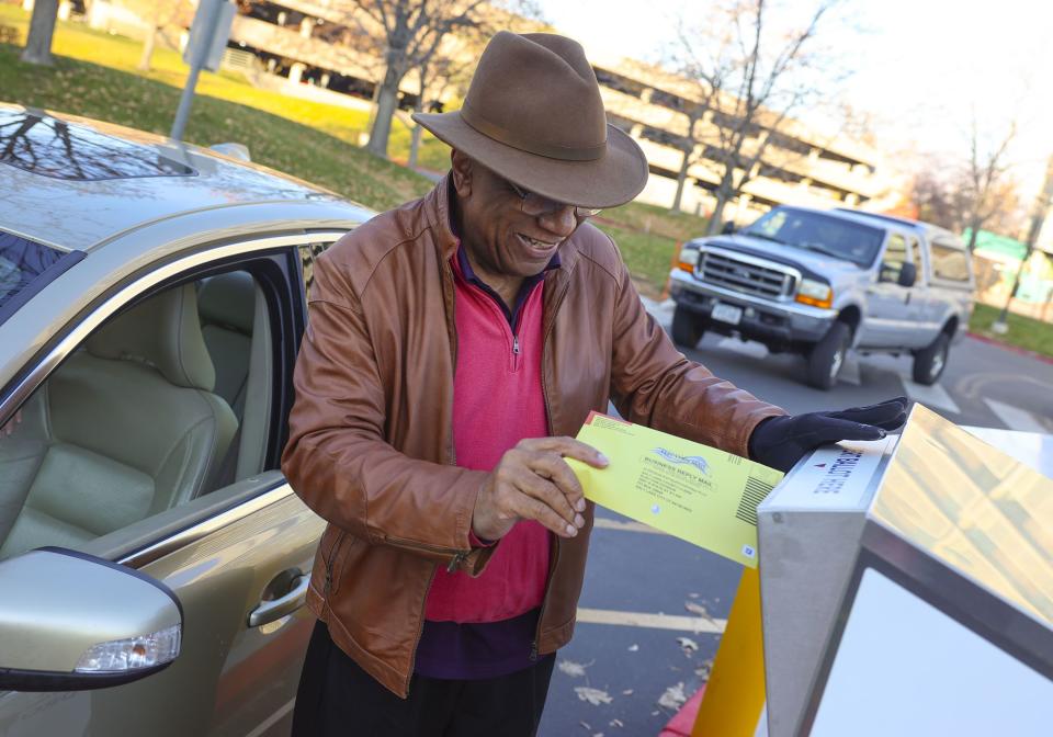 John Evans of Salt Lake City places his ballot into a secure ballot drop box at the Salt Lake County Government Center in Salt Lake City on Wednesday, Nov. 21, 2023. | Laura Seitz, Deseret News