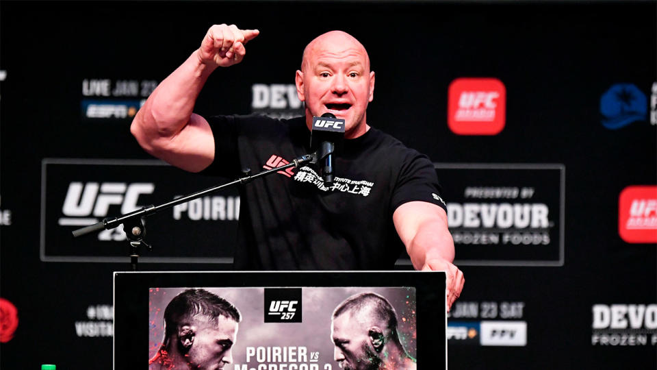 UFC boss Dana White (pictured) points as he answers a question at a press conference.