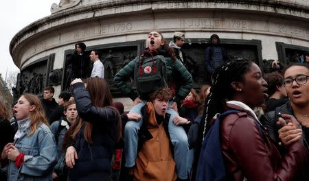 Youths and high school students attend a demonstration to protest against the French government's reform plan, in Paris, France, December 7, 2018. REUTERS/Benoit Tessier