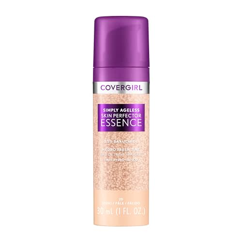 Covergirl Simply Ageless Skin Perfector Essence Foundation, 20 Light, Tinted Skin Perfector, Skincare Makeup Hybrid, Sheer Tint, Radiant Finish, Skin-Like Finish, Vegan Formula, 1.0oz