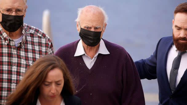 PHOTO: Tom Girardi, center, arrives for an initial court appearance at the Edward Roybal Federal Court Building, Feb. 6, 2023, in Los Angeles. (Luis Sinco/Los Angeles Times via Getty Images)