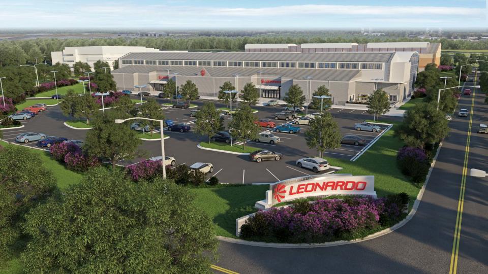 A rendering of the proposed Leonardo Helicopter Support Center at Whiting Aviation Park.