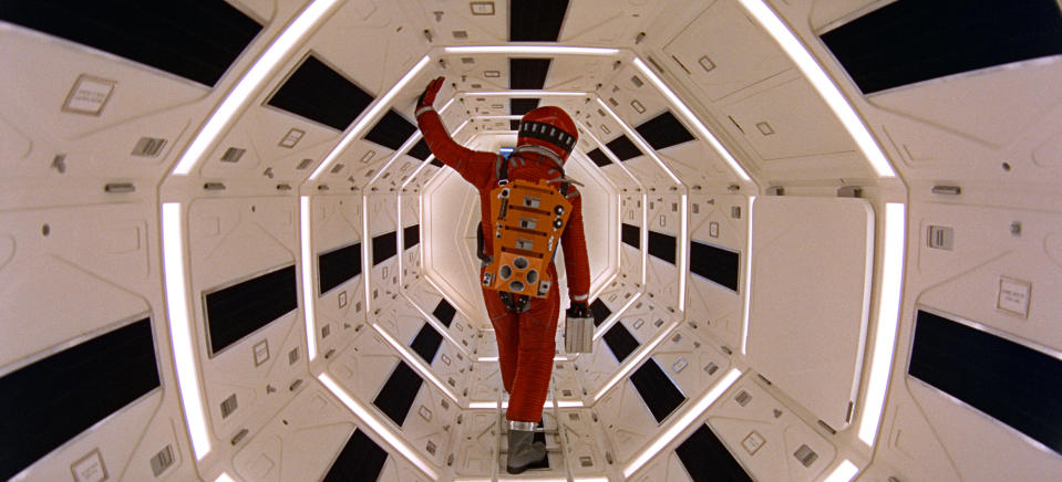 This image released by Warner Bros. Pictures shows Keir Dullea in a scene from the 1968 film, "2001: A Space Odyssey." Space exploration was then an exciting possibility, but one far from realization. Stanley Kubrick and science-fiction author Arthur C. Clarke, convinced the moon was only the start, began to toil on a script together. It would be five years before astronauts landed on the moon, on July 20, 1969. Kubrick took flight sooner. "2001: A Space Odyssey" opened in theaters April 3, 1968. (Warner Bros. via AP)