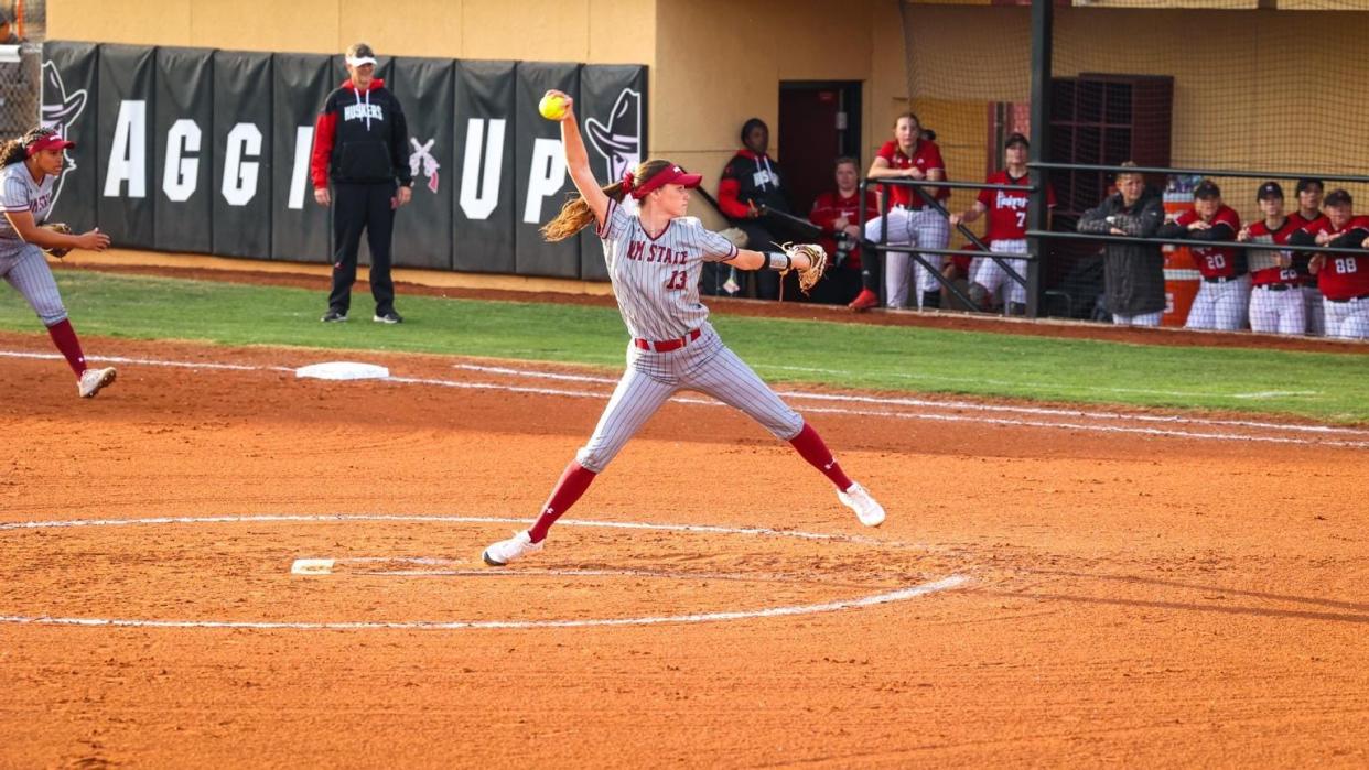 The New Mexico State softball team opens WAC play on Friday at Utah Valley.