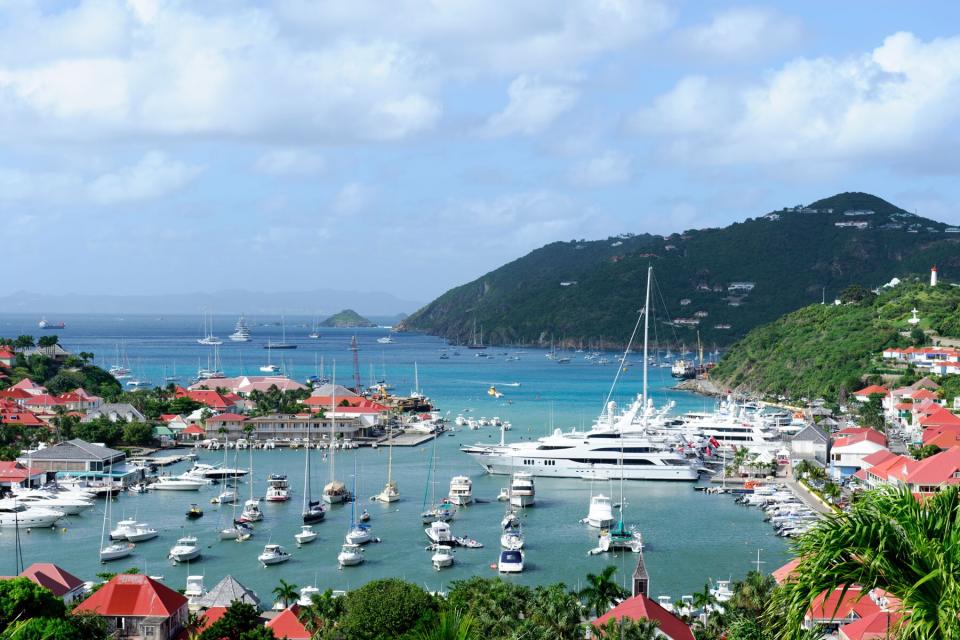 yachts and boats in cove in St. Barts