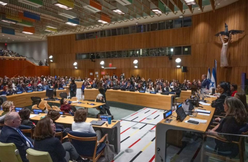 Israel's Ambassador Gilad Erdan addresses the UN Summit on the gender-based violence in the Oct. 7 terrorist attack.