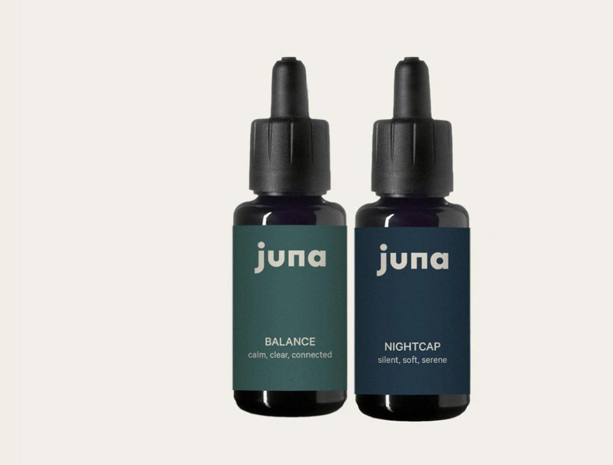 <p>This duo of Juna's bestselling organic CBD tinctures is designed to clear brain fog in the morning with the Balance formula and encourage a good nights’ sleep with the Nightcap formula. The Balance formula contains CBD and full-spectrum hemp oil as well as MCT, which is known to help with brain activity. The Nightcap formula contains CBD plus CBN--another extract from the cannabis plant which is known to be sedating--as well as shamomile and passion flower. </p><p><br></p><span class="copyright"> Juna </span>