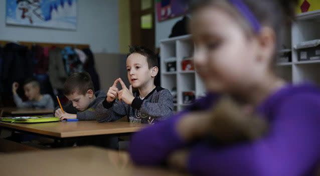 Zejd Coralic taking part in class in Bosnia. Source: AP/ Amel Emric