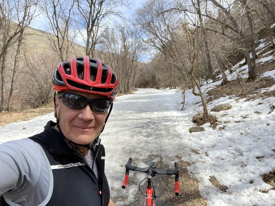 gene taylor and his bike riding in snow