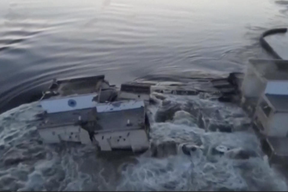 A view of the damaged Kakhovka Dam