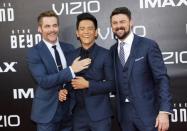 Actors Chris Pine (L), John Cho (C) and Karl Urban arrive for the world premiere of "Star Trek Beyond" at Comic Con in San Diego, California U.S., July 20, 2016. REUTERS/Mike Blake