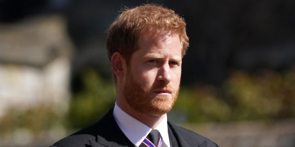 windsor, england   april 17 prince harry arrives for the funeral of prince philip, duke of edinburgh at st georges chapel at windsor castle on april 17, 2021 in windsor, england prince philip of greece and denmark was born 10 june 1921, in greece he served in the british royal navy and fought in wwii he married the then princess elizabeth on 20 november 1947 and was created duke of edinburgh, earl of merioneth, and baron greenwich by king vi he served as prince consort to queen elizabeth ii until his death on april 9 2021, months short of his 100th birthday his funeral takes place today at windsor castle with only 30 guests invited due to coronavirus pandemic restrictions photo by victoria jones   wpa poolgetty images