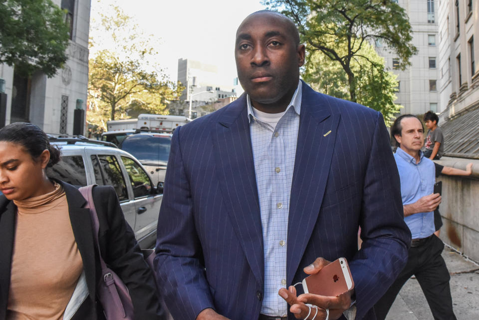 Rashan Michel exits the Federal Courthouse in Manhattan on October 10, 2017 in New York City. (Getty file photo)