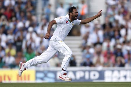 Britain Cricket - England v Pakistan - Fourth Test - Kia Oval - 14/8/16 Pakistan's Wahab Riaz celebrates the wicket of England's Jonny Bairstow Action Images via Reuters / Paul Childs Livepic