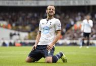 Tottenham Hotspur's Roberto Soldado reacts after a missed opportunity during their English Premier League soccer match against Norwich City at White Hart Lane in London on September 14, 2013.