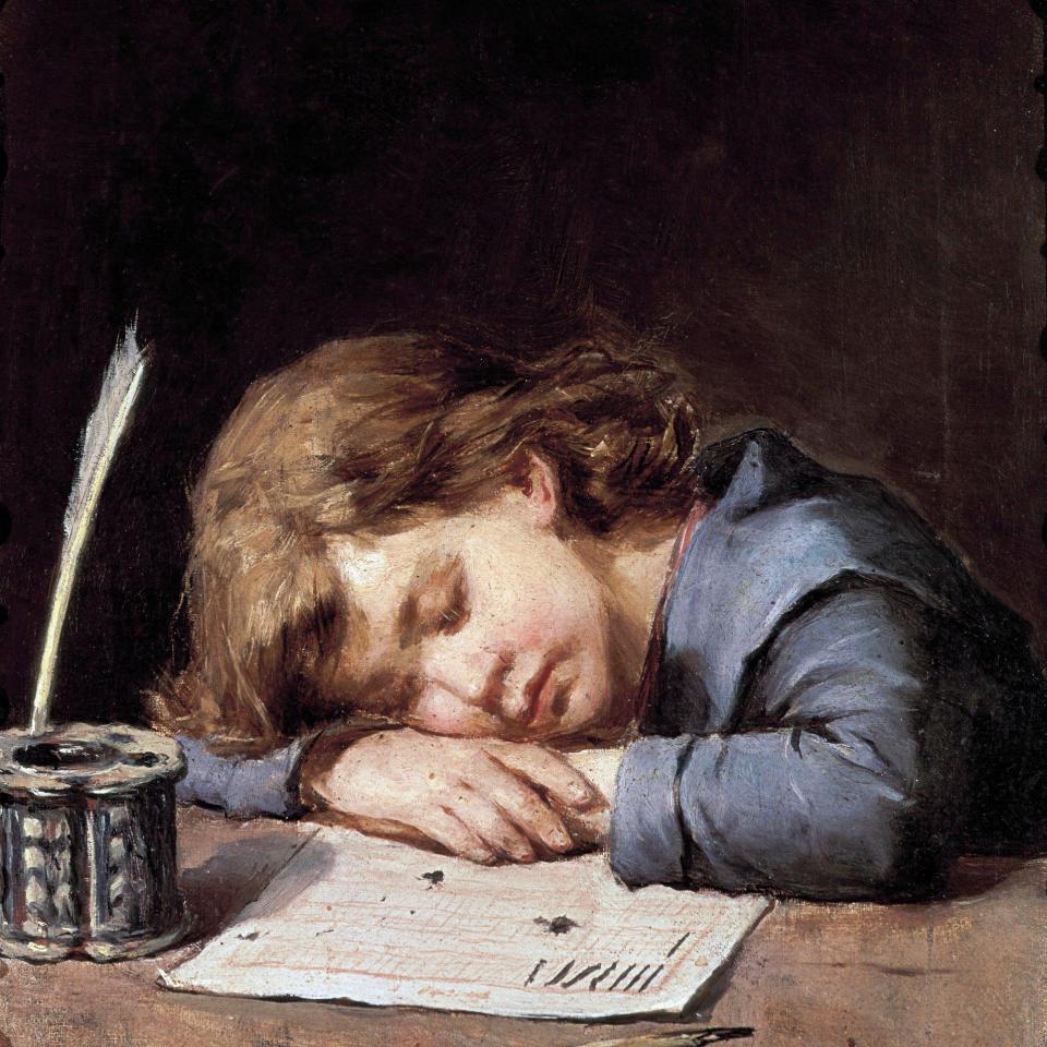 Defeated by Work, by the Spanish painter José Pérez Siguimboscum (1841-1909) - Bridgeman Images