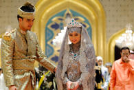 <p>The Sultan of Brunei is one of the richest people in the world (with a net worth of around $20 billion) so it stands to reason his daughter, Princess Hafizah, would have a spectacular wedding. The celebrations in 2012 lasted for a week and included a reception for 3,000 guests, a 17-gun salute and a *lot* of jewels. [Photo: Getty] </p>