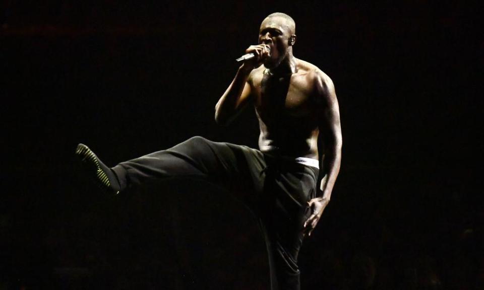 Pure energy … Stormzy is the final performer at this year’s Brit awards.