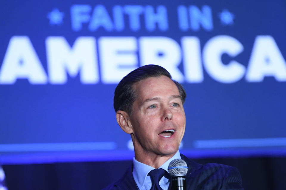 FILE - Ralph Reed speaks during a Donald Trump campaign event courting devout conservatives by combining praise, prayer and patriotism, July 23, 2020, in Alpharetta, Ga. The Faith & Freedom Coalition’s annual conference will be held in Washington. Reed is the founder and chairman of the Faith & Freedom Coalition. (AP Photo/John Amis, File)