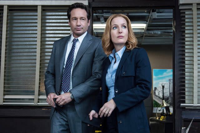 <p>FOX via Getty</p> David Duchovny and Gillian Anderson in a 2016 episode of 'The X-Files'