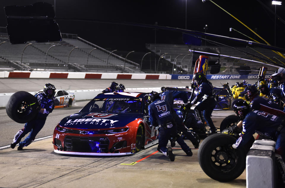 RICHMOND, VIRGINIA - SEPTEMBER 12: William Byron, driver of the #24 Liberty University Chevrolet, pits during the NASCAR Cup Series Federated Auto Parts 400 at Richmond Raceway on September 12, 2020 in Richmond, Virginia. (Photo by Jared C. Tilton/Getty Images)