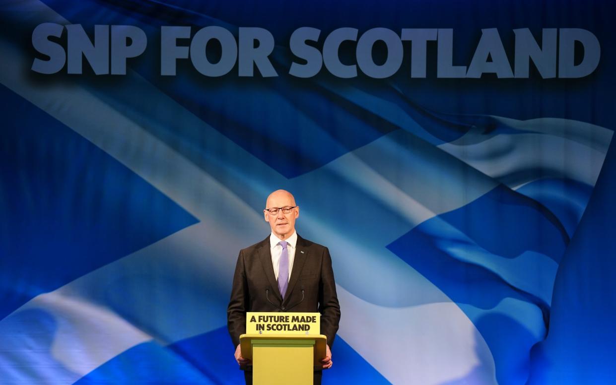 Scottish First Minister and SNP leader John Swinney speaking during the party's General Election manifesto launch at Patina