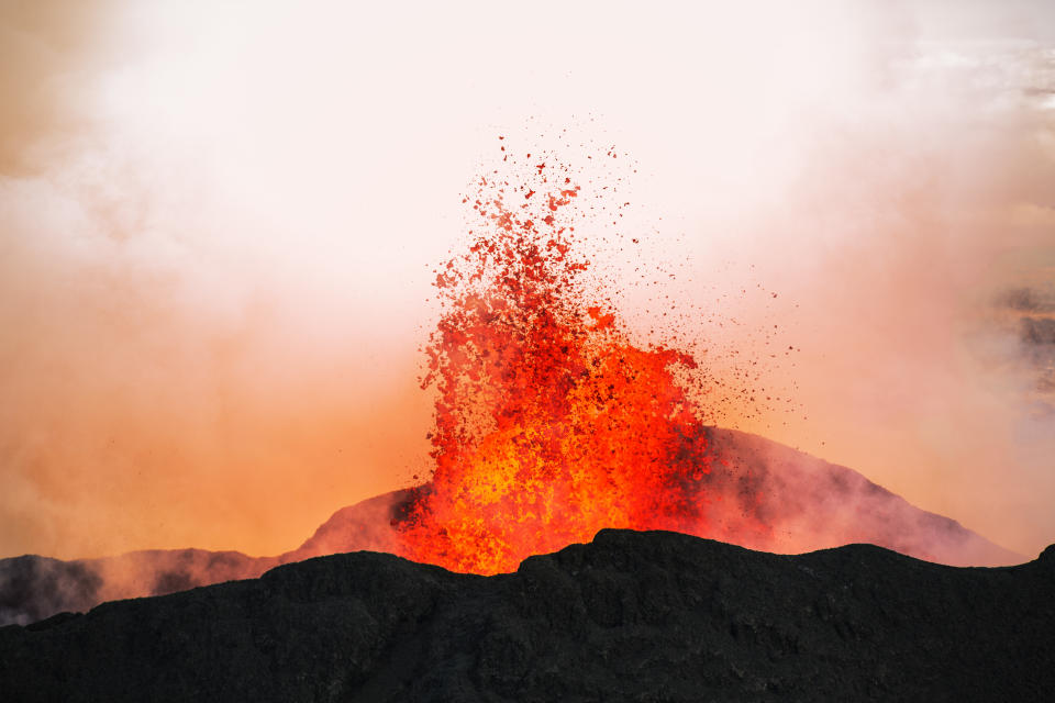 The eruption hurled hundreds of cubic miles of ash and lava into the atmosphere. (Getty)