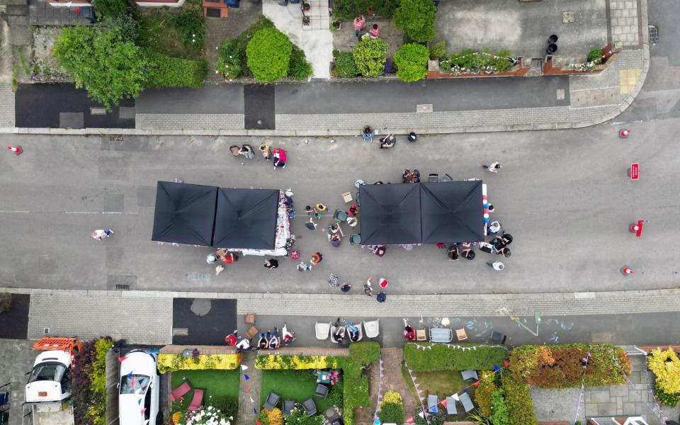 aerial view block party - Getty Images