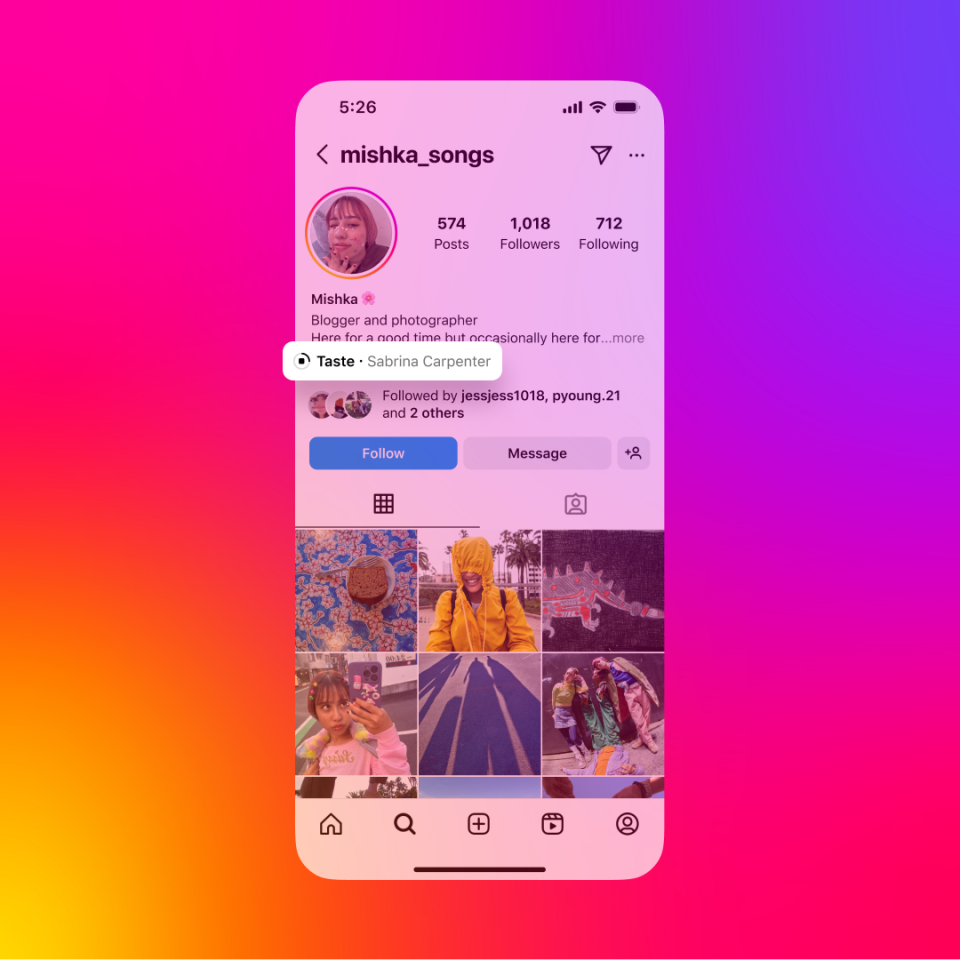 Instagram's new music feature on the phone screen. 