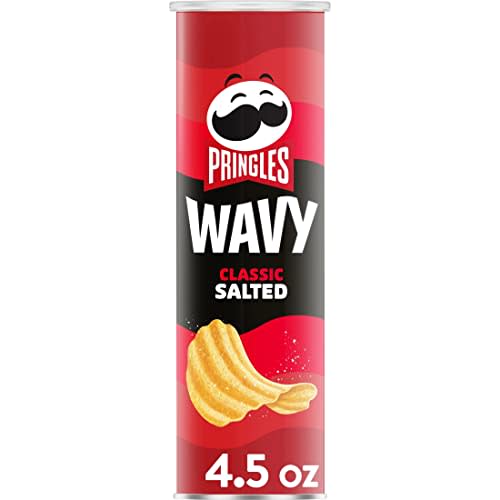 Pringles Wavy Potato Crisps Chips, Lunch Snacks, Snacks On The Go, Classic Salted, 4.5oz Can (1 Can)