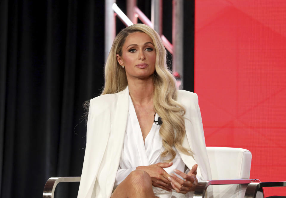 Paris Hilton speaks at the "Untitled Paris Hilton Documentary" panel during the YouTube TCA 2020 Winter Press Tour at the Langham Huntington, Saturday, Jan. 18, 2020, in Pasadena, Calif. (Photo by Willy Sanjuan/Invision/AP)