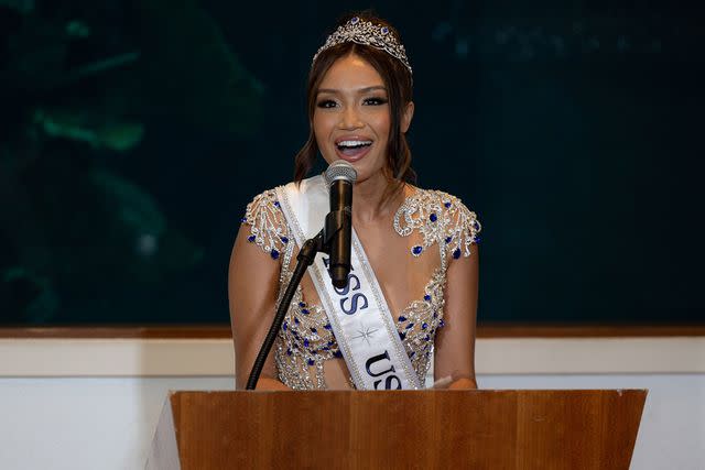 <p>MediaPunch/Shutterstock</p> Savannah Gankiewicz is crowned Miss USA 2023 on May 15, 2024.