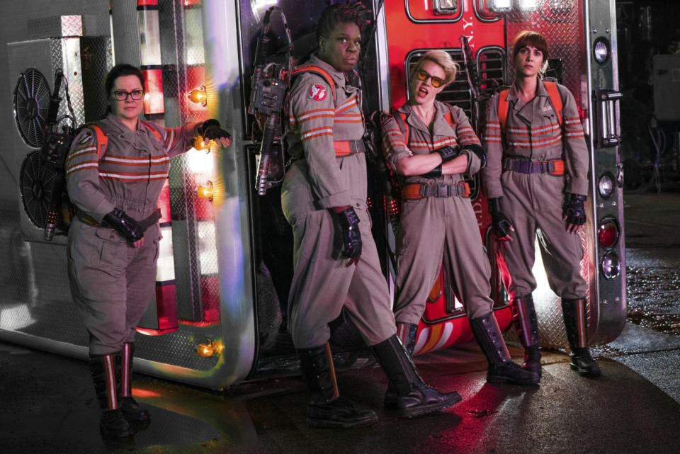 Melissa McCarthy, Leslie Jones, Kate McKinnon, and Kristen Wiig in 'Ghostbusters' - Credit: Sony Pictures