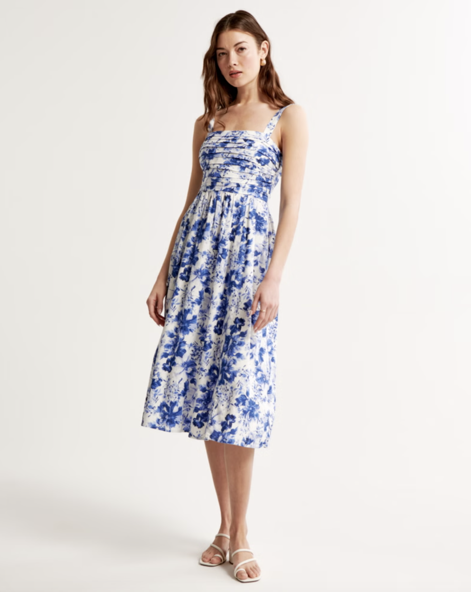 Emerson Linen-Blend Wide Strap Midi Dress (Photo via Abercrombie)