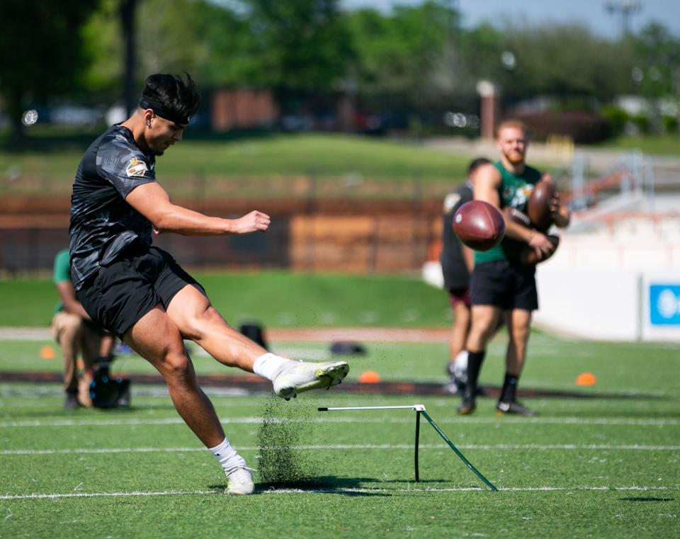 Florida A&M football players showcase their talents in a series of drills for NFL scouts during Pro Day on Thursday, March 30, 2023. 