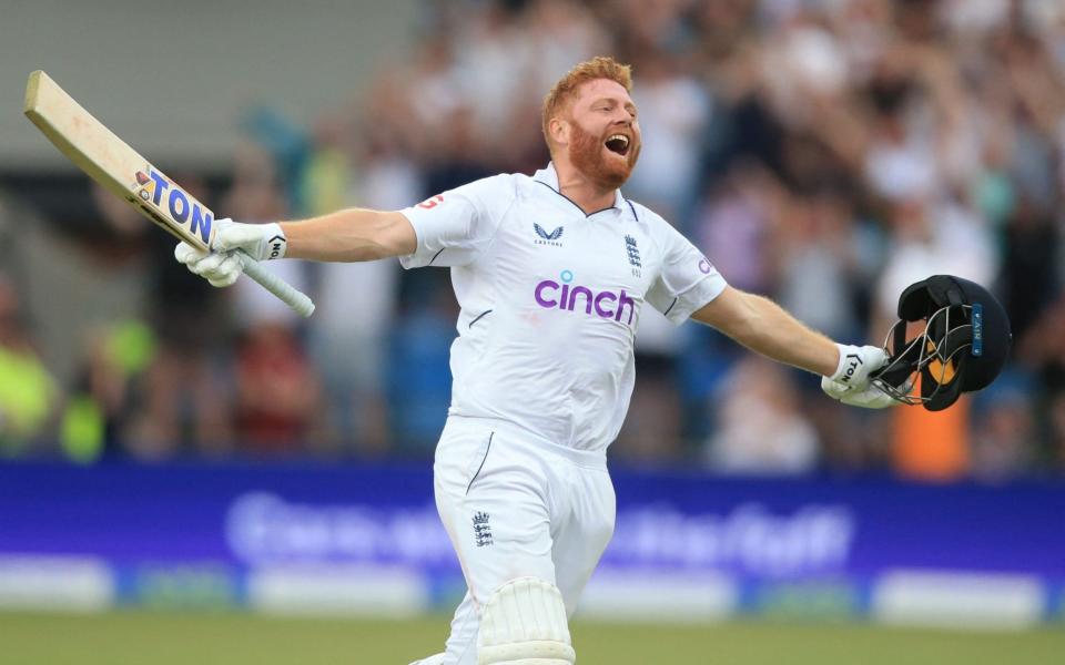 Jonny Bairstow celebrates his century on day two - AFP