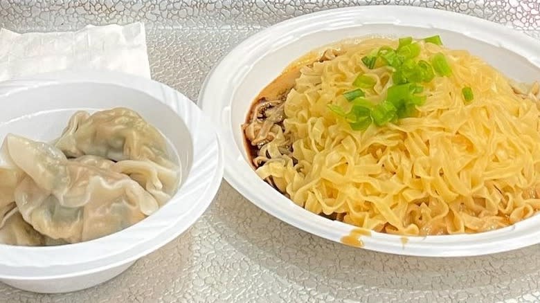 Plates of noodles and dumplings